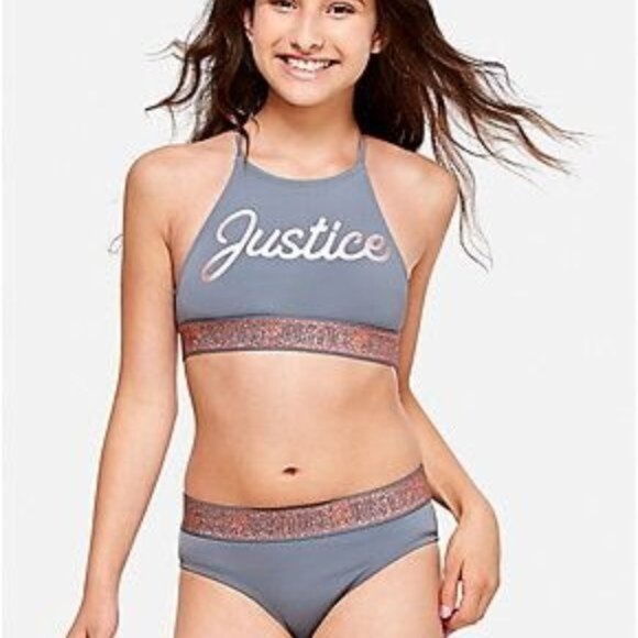 Grey 2 Pcs Justice Bikini Swimsuit Size 10 - Picture 1 of 11